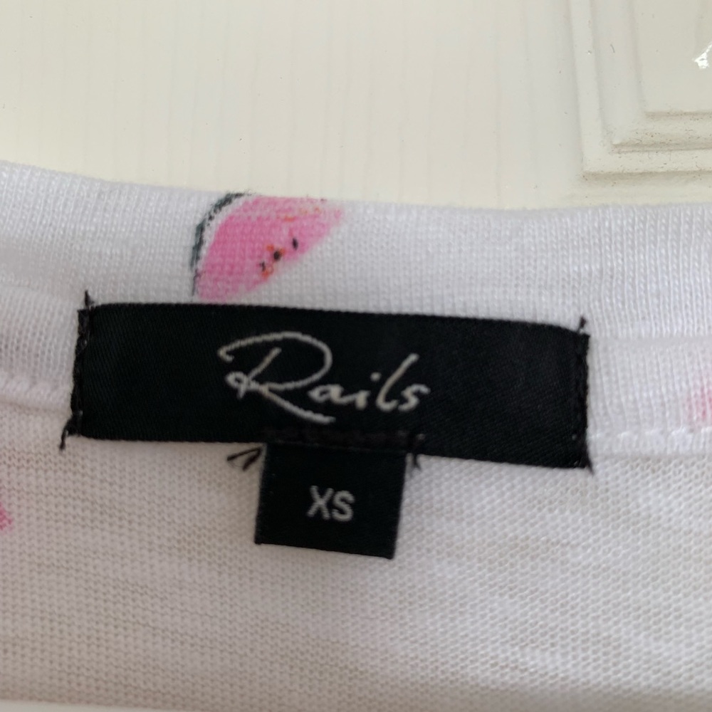 Rails Cropped Watermelon Print Linen T-Shirt Sz Xs - image 2